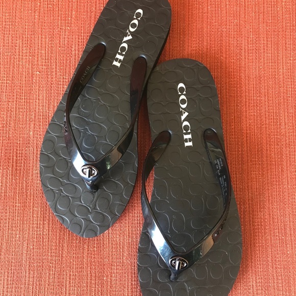 Coach Black Abbigail Flip Flops Size 6 - Picture 2 of 6
